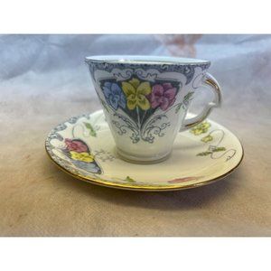 Standard China Teacup Saucer Set Vintage Bone China England Gray Pastel Floral